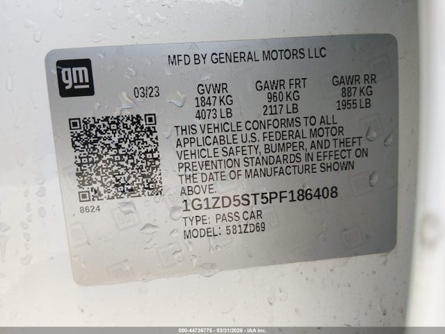 2023 Chevrolet Malibu Fwd 1lt მანქანა იყიდება აუქციონზე, vin: 1G1ZD5ST5PF186408, აუქციონის ნომერი: 44736775