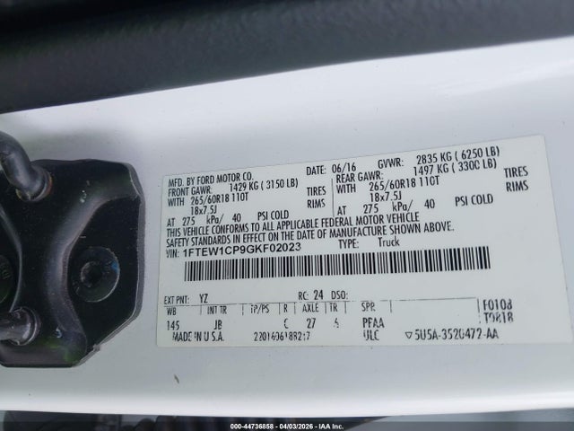 Продаж на аукціоні авто 2016 Ford F-150 Xlt, vin: 1FTEW1CP9GKF02023, номер лоту: 44736858