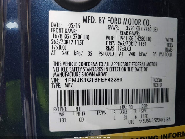 2015 FORD EXPEDITION EL 1FMJK1GT6FEF42280 Photo 8