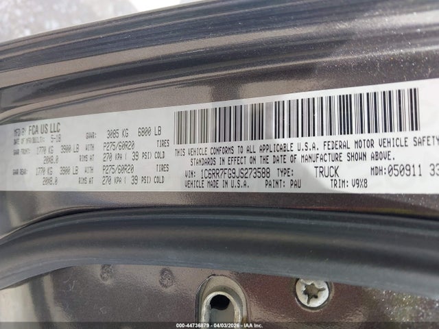 44736879 :رقم المزاد ، 1C6RR7FG9JS273588 vin ، 2018 Ram 1500 Express  4x4 6'4 Box مزاد بيع
