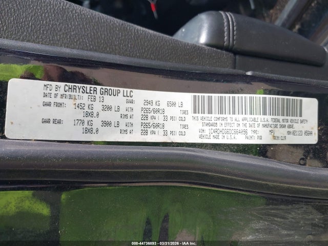 44736893 :رقم المزاد ، 1C4RDHDG6DC664096 vin ، 2013 Dodge Durango Crew مزاد بيع