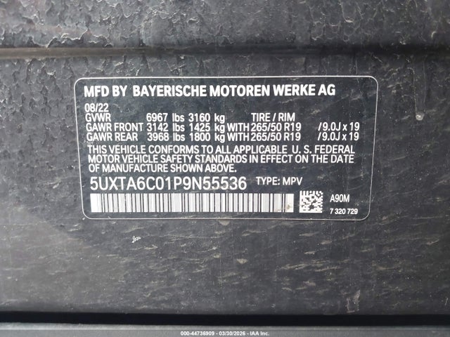 Продаж на аукціоні авто 2023 Bmw X5 Phev Xdrive45e, vin: 5UXTA6C01P9N55536, номер лоту: 44736909