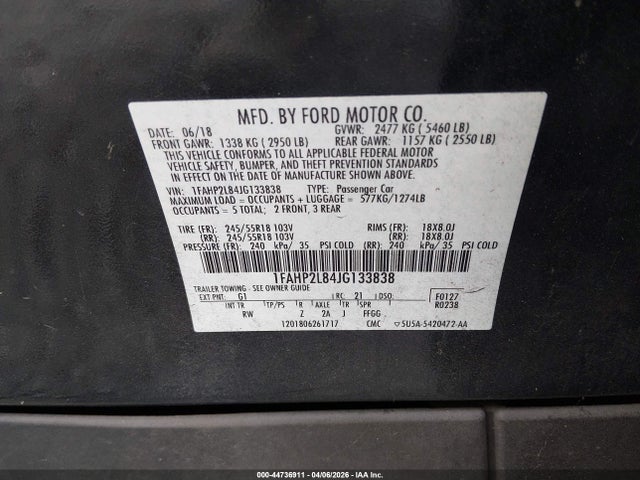 Aukcja sprzedaży 2018 Ford Police Interceptor, vin: 1FAHP2L84JG133838, numer aukcji: 44736911