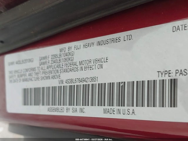 Aukcja sprzedaży 2009 Subaru Legacy 2.5gt Limited, vin: 4S3BL676494213651, numer aukcji: 44736941