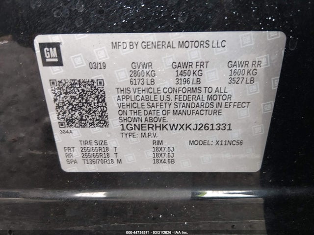 1GNERHKWXKJ261331 Chevrolet Traverse 3lt
