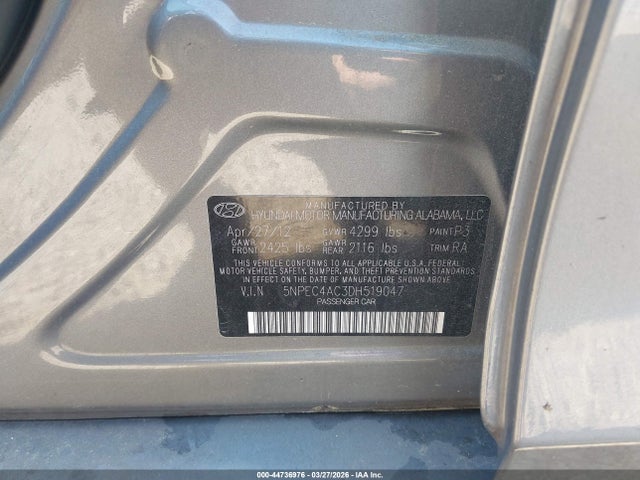2013 Hyundai Sonata Se მანქანა იყიდება აუქციონზე, vin: 5NPEC4AC3DH519047, აუქციონის ნომერი: 44736976