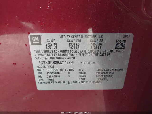 Aukcja sprzedaży 2018 Cadillac Xt5 Luxury, vin: 1GYKNCRS6JZ112289, numer aukcji: 44736987