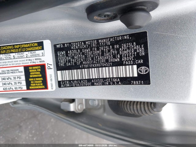 Toyota CAMRY XLE 2017 4T1BF1FKXHU704521 Image 9