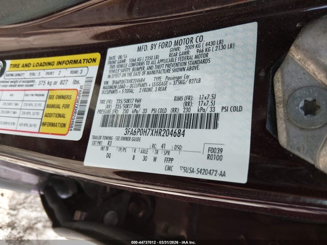 Продаж на аукціоні авто 2017 Ford Fusion Se, vin: 3FA6P0H7XHR204684, номер лоту: 44737012