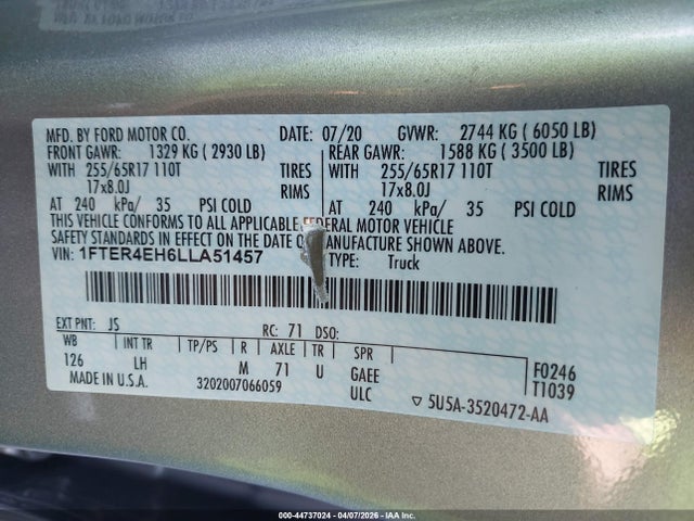 Ford Ranger Xlt 2020 1FTER4EH6LLA51457 Image 9