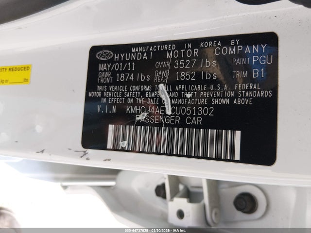 44737028 :رقم المزاد ، KMHCU4AE0CU051302 vin ، 2012 Hyundai Accent Gls مزاد بيع