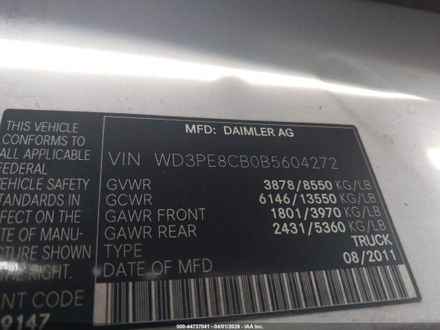 Aukcja sprzedaży 2011 Mercedes-benz Sprinter 2500 High Roof, vin: WD3PE8CB0B5604272, numer aukcji: 44737041
