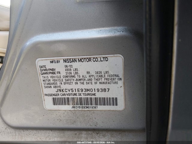 Продажа на аукционе авто 2003 Infiniti G35 Luxury Leather, vin: JNKCV51E93M019387, номер лота: 44737048