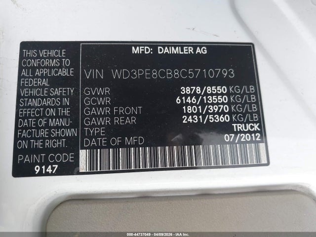 Продаж на аукціоні авто 2012 Mercedes-benz Sprinter 2500 High Roof, vin: WD3PE8CB8C5710793, номер лоту: 44737049