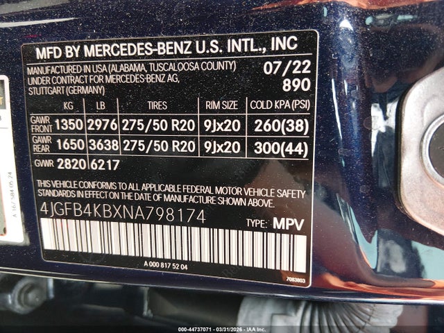 Продаж на аукціоні авто 2022 Mercedes-benz Gle 350 4matic, vin: 4JGFB4KBXNA798174, номер лоту: 44737071