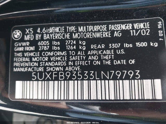 2003 BMW X5 5UXFB93533LN79793 Photo 8