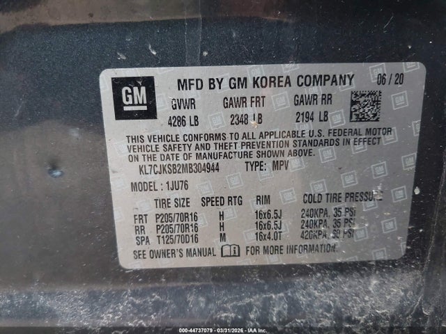 2021 CHEVROLET TRAX KL7CJKSB2MB304944 Photo 8