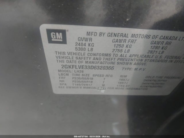 Продаж на аукціоні авто 2013 Gmc Terrain Slt-1, vin: 2GKFLVE33D6320366, номер лоту: 44737104