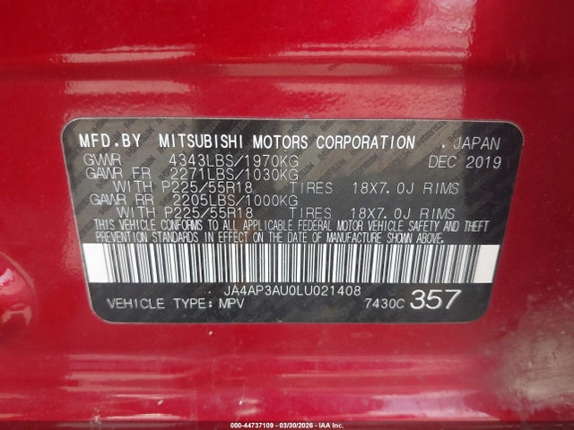 2020 MITSUBISHI OUTLANDER SPORT JA4AP3AU0LU021408 Photo 8