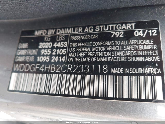 Продаж на аукціоні авто 2012 Mercedes-benz C 250 Sport, vin: WDDGF4HB2CR233118, номер лоту: 44737112