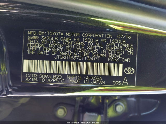 JTDKDTB37G1136071 Toyota Prius C Four