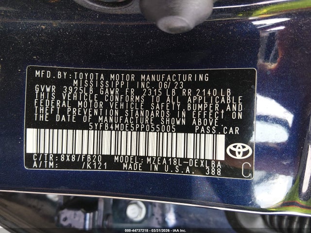 2023 Toyota Corolla Le მანქანა იყიდება აუქციონზე, vin: 5YFB4MDE5PP055005, აუქციონის ნომერი: 44737218