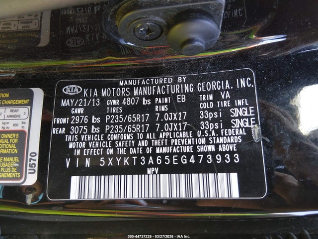 44737229 :رقم المزاد ، 5XYKT3A65EG473933 vin ، 2014 Kia Sorento Lx مزاد بيع