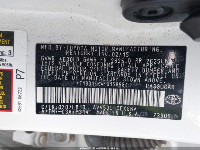 2015 TOYOTA CAMRY HYBRID 4T1BD1FK4FU158981 Photo 8