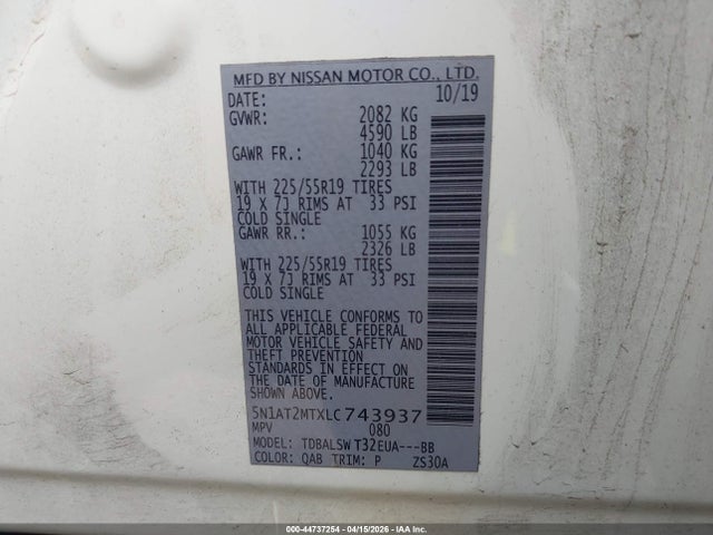 Продажа на аукционе авто 2020 Nissan Rogue Sl Fwd, vin: 5N1AT2MTXLC743937, номер лота: 44737254