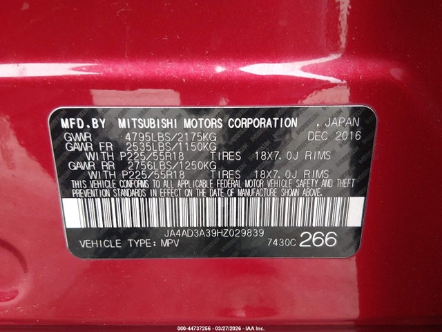 2017 MITSUBISHI OUTLANDER JA4AD3A39HZ029839 Photo 8