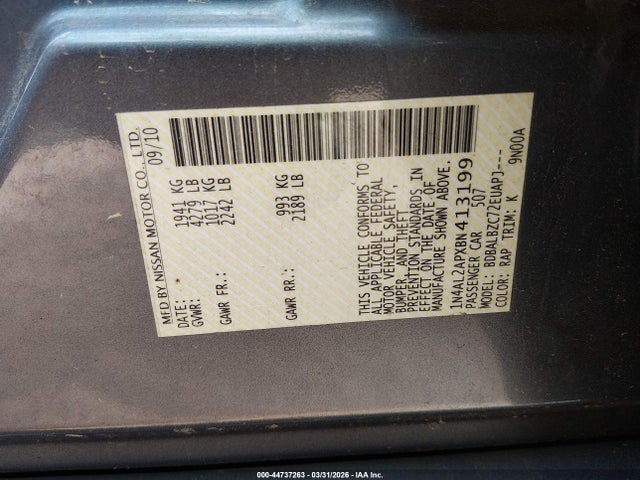 44737263 :رقم المزاد ، 1N4AL2APXBN413199 vin ، 2011 Nissan Altima 2.5 S مزاد بيع