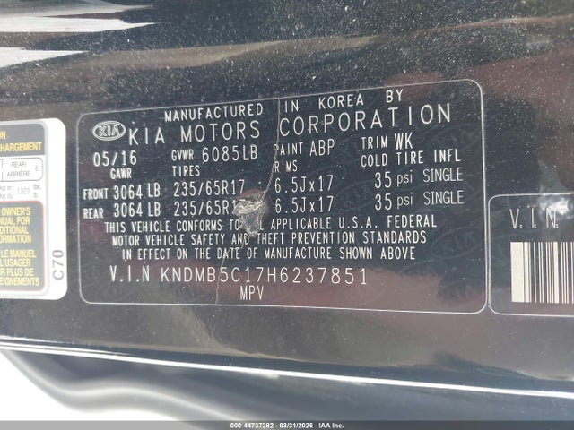 Продажа на аукционе авто 2017 Kia Sedona Lx, vin: KNDMB5C17H6237851, номер лота: 44737282