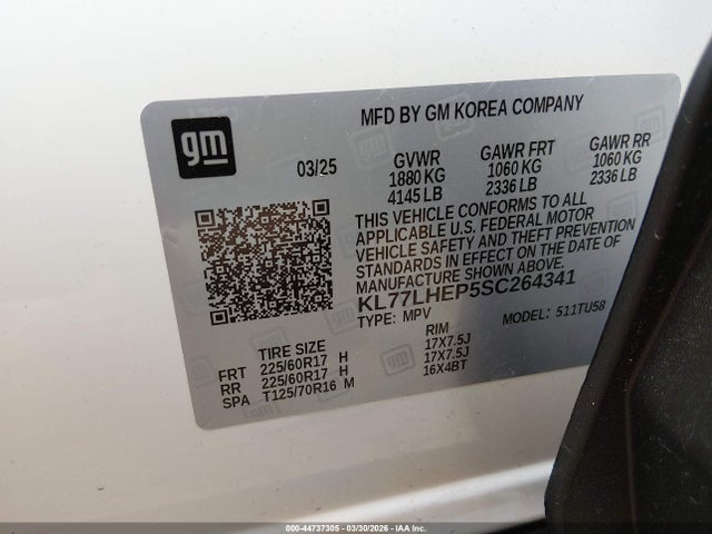 KL77LHEP5SC264341 Chevrolet Trax Fwd Lt