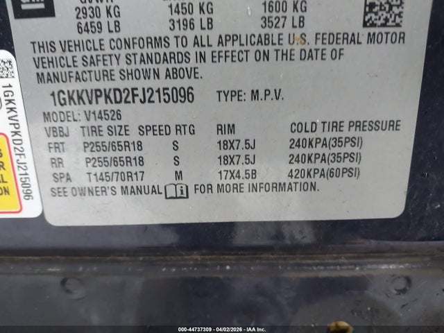 1GKKVPKD2FJ215096 GMC Acadia Sle-2