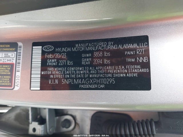 44737315 :رقم المزاد ، 5NPLM4AGXPH110295 vin ، 2023 Hyundai Elantra Sel مزاد بيع