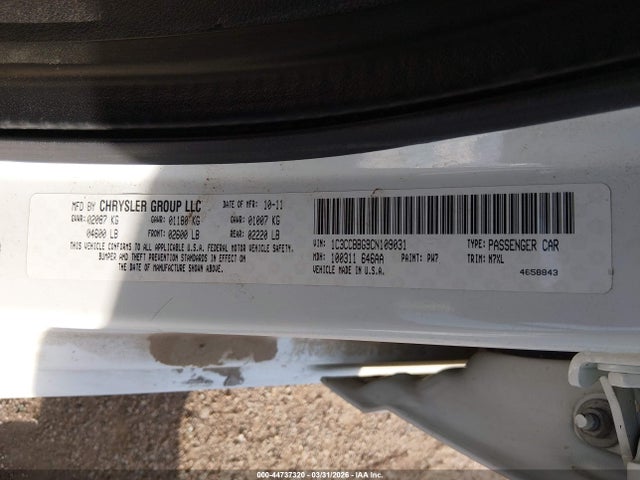 44737320 :رقم المزاد ، 1C3CCBBG9CN109031 vin ، 2012 Chrysler 200 Touring مزاد بيع