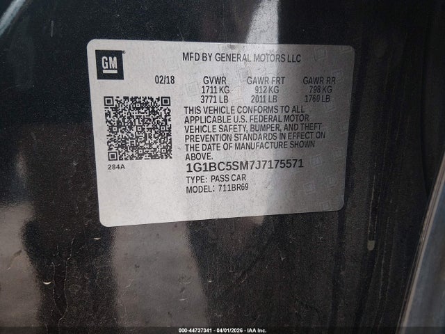 44737341 :رقم المزاد ، 1G1BC5SM7J7175571 vin ، 2018 Chevrolet Cruze Ls Auto مزاد بيع