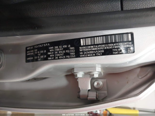 Продажа на аукционе авто 2020 Jeep Renegade Latitude 4x4, vin: ZACNJBBB1LPL54389, номер лота: 44737356