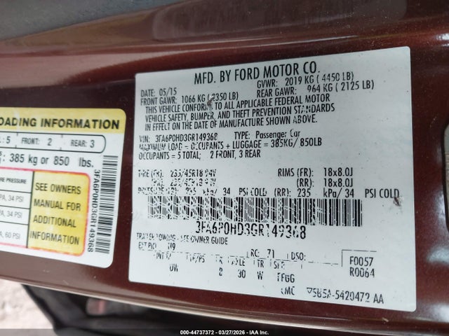 3FA6P0HD3GR149368 Ford FUSION SE