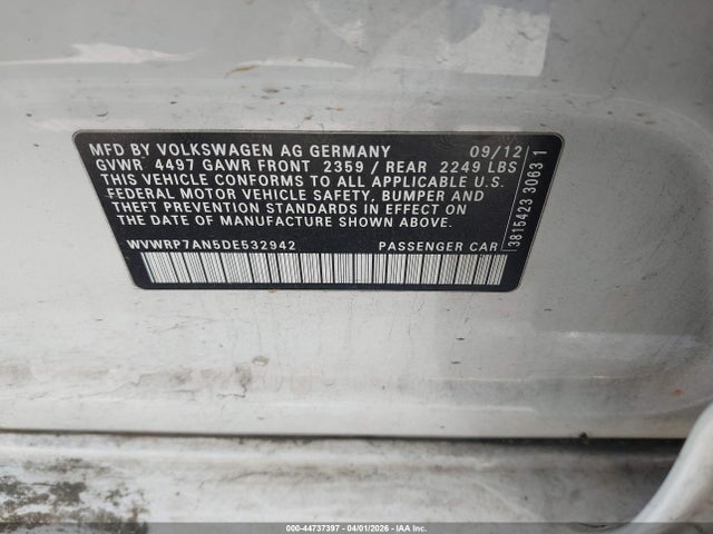 44737397 :رقم المزاد ، WVWRP7AN5DE532942 vin ، 2013 Volkswagen Cc 2.0t Lux مزاد بيع