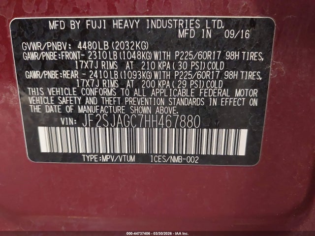 2017 SUBARU FORESTER JF2SJAGC7HH467880 Photo 8