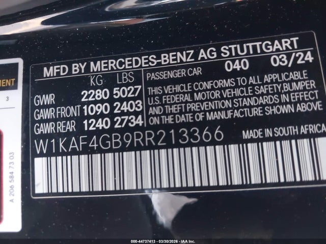 Продаж на аукціоні авто 2024 Mercedes-benz C 300, vin: W1KAF4GB9RR213366, номер лоту: 44737413
