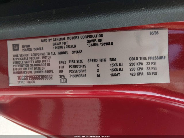 Aukcja sprzedaży 2006 Chevrolet Colorado Lt, vin: 1GCCS196668309082, numer aukcji: 44737426