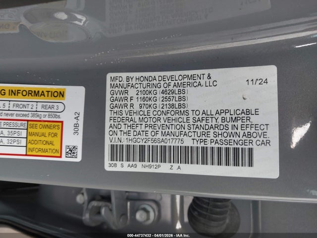 Aukcja sprzedaży 2025 Honda Accord Hybrid Sport, vin: 1HGCY2F56SA017775, numer aukcji: 44737432