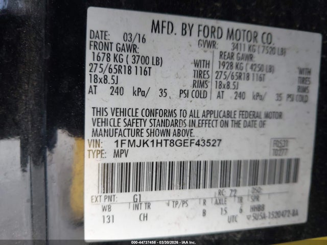 1FMJK1HT8GEF43527 Ford Expedition El Xlt