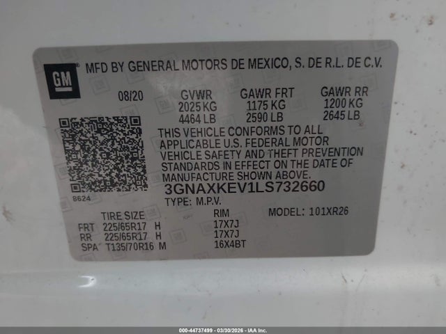 3GNAXKEV1LS732660 Chevrolet Equinox Fwd Lt 1.5l Turbo