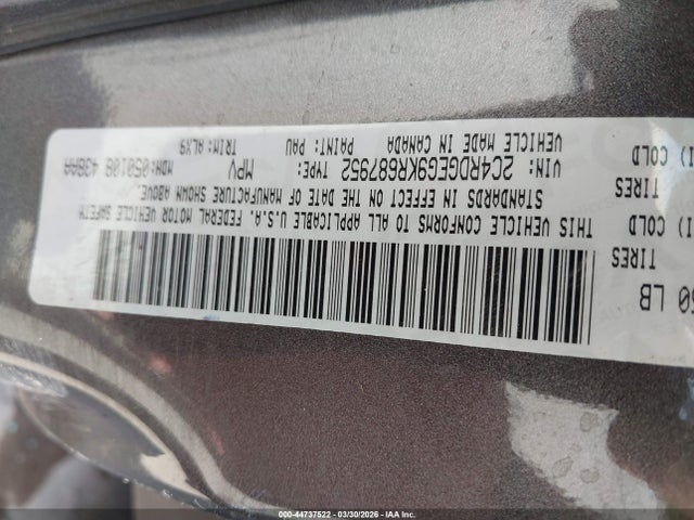 Продаж на аукціоні авто 2019 Dodge Grand Caravan Gt, vin: 2C4RDGEG9KR687952, номер лоту: 44737522