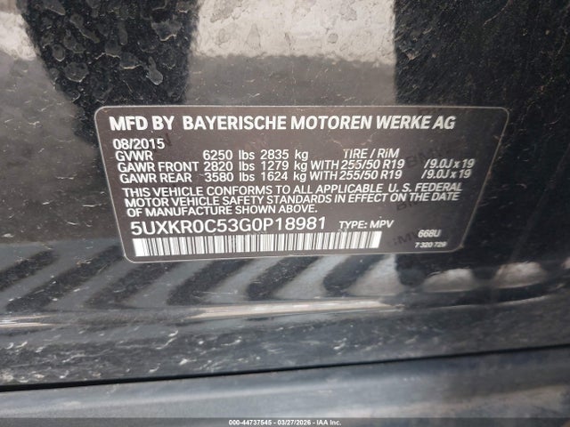 Aukcja sprzedaży 2016 Bmw X5 Xdrive35i, vin: 5UXKR0C53G0P18981, numer aukcji: 44737545