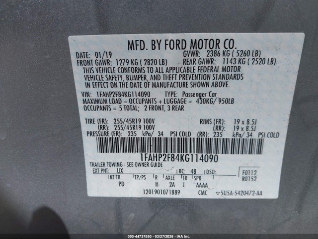 1FAHP2F84KG114090 Ford Taurus Limited