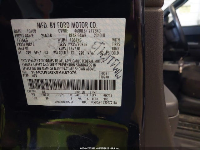 Продаж на аукціоні авто 2009 Ford Escape Xlt, vin: 1FMCU93GX9KA87076, номер лоту: 44737568